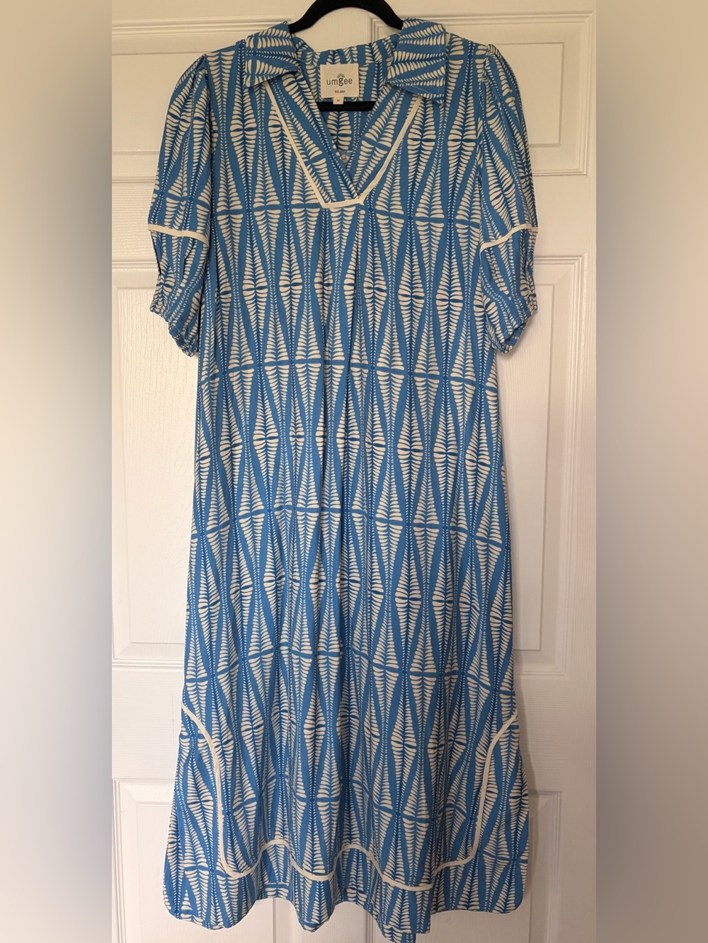 Umgee Blue and White Geometric Maxi Dress